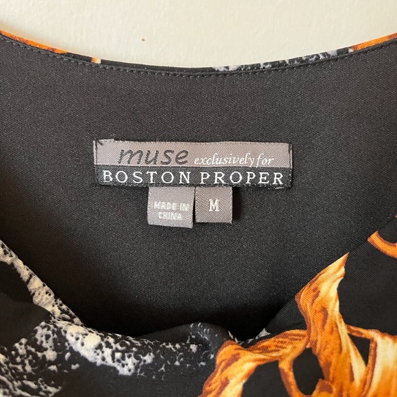 Boston Proper Black and Gold Chain Print Blouse - Picture 2 of 5